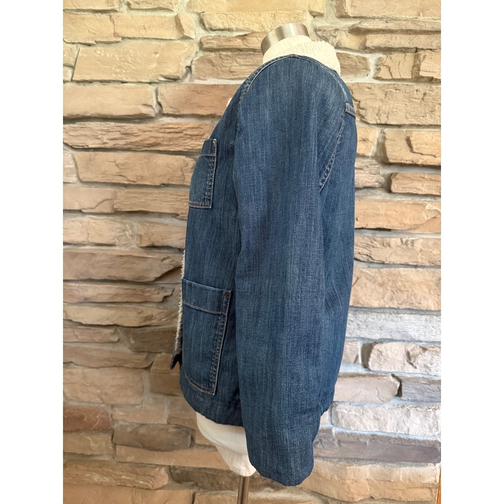 LL Bean Womens Sherpa Lined Denim Chore Jacket Blue Medium Wash Small 505481 - Picture 4 of 13
